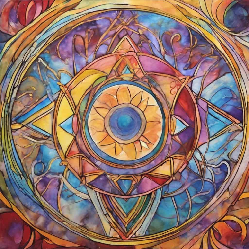 Ζωντανό και πολύχρωμο έργο τέχνης με αφηρημένα σχήματα και κυκλικές γραμμές, που προάγει την ηρεμία και καθαρή σκέψη.