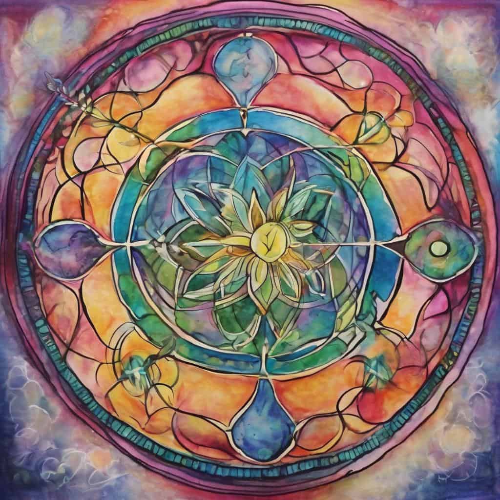 Ουράνιο μάνταλα σε ζωντανά χρώματα που προάγουν ηρεμία και διαύγεια στη σκέψη.