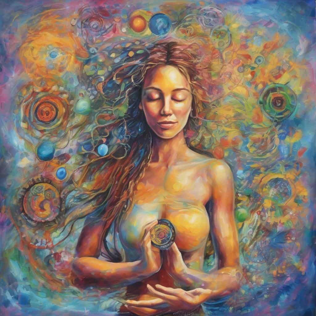 Ουρανόσκιερες και ήρεμοι περιβάλλοντες γύρω από γυναίκα που διαλογίζεται.